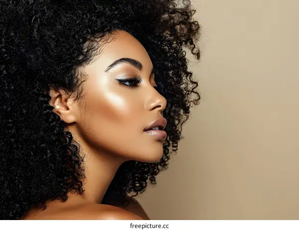Beauty Portrait of African American Woman with Afro Hairstyle