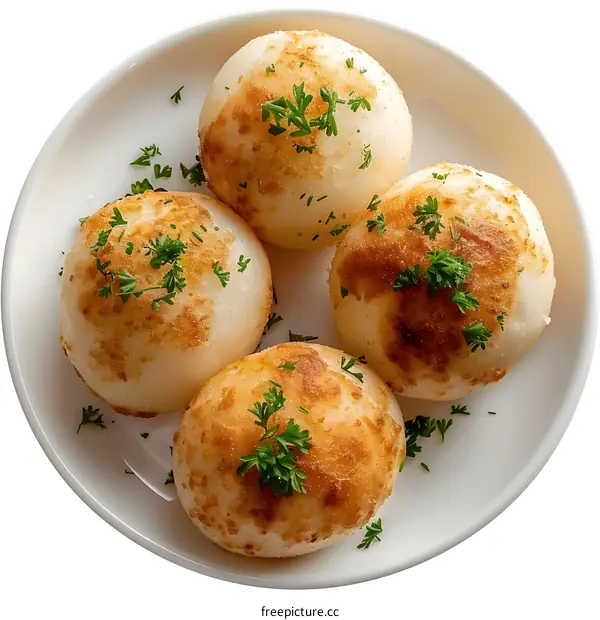 Fried dumplings with parsley on a plate
