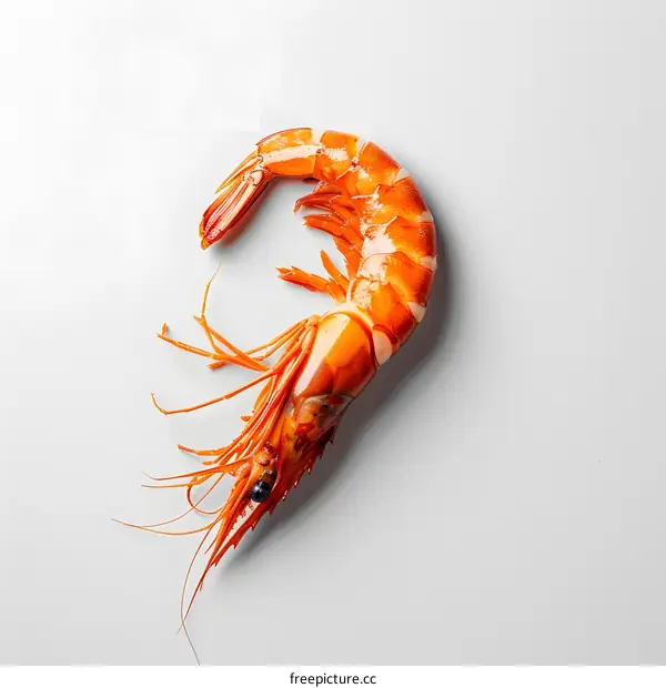 a close up of a cooked prawn on a white background