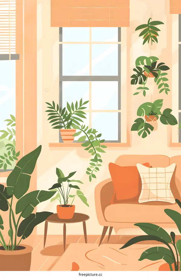 Indoor Plant Decor with a Comfortable Sofa