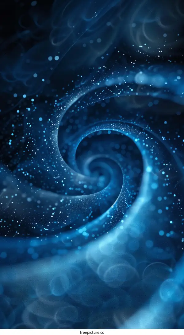 Blue abstract digital art with a spiral of glowing dots