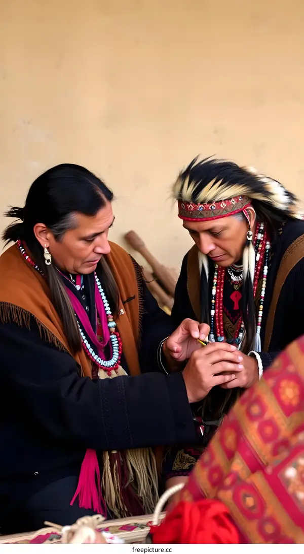 Two Native American Men Wearing Traditional Clothing