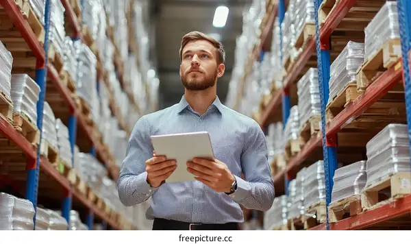Warehouse Manager Checking Inventory with Tablet