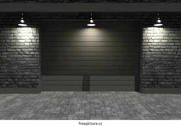 Night Time Brick Wall Garage Door Background