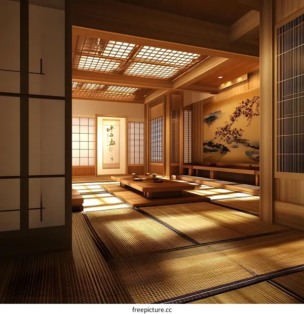 Traditional Japanese Room Interior Design With Tatami Mat