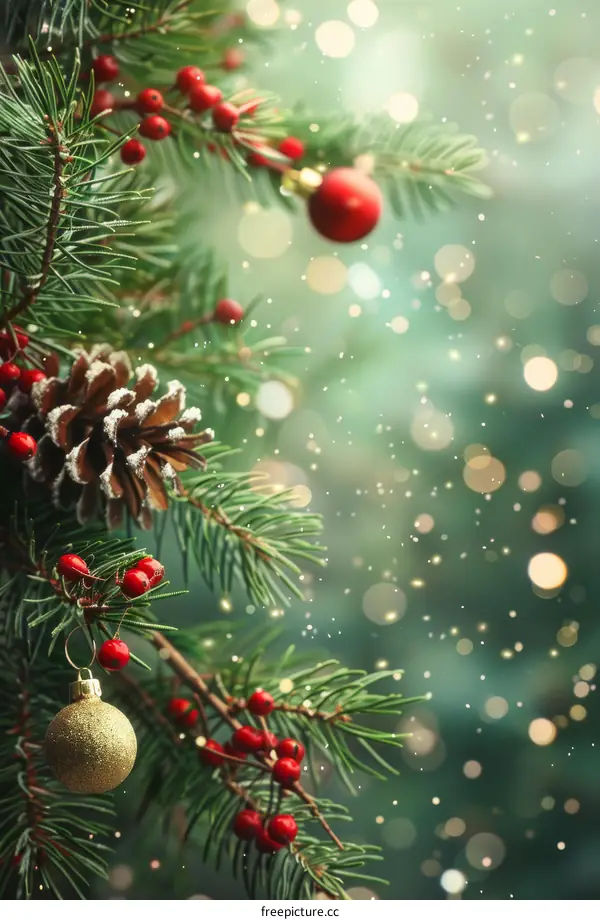 Festive Christmas Tree Branch Decorated with Cheerful Ornaments