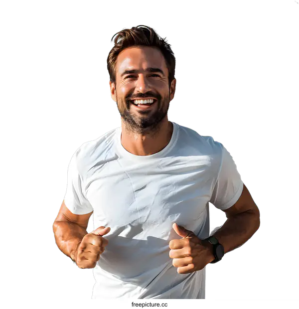 [Transparent Background PNG]Happy young man running towards camera