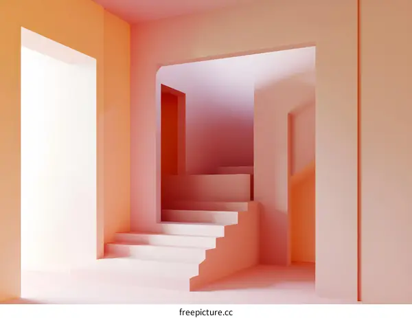 Abstract Minimalist Interior Design with Stairs and Light