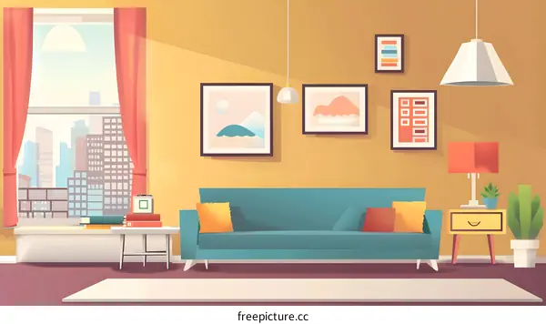 Modern Living Room Interior Design with City View