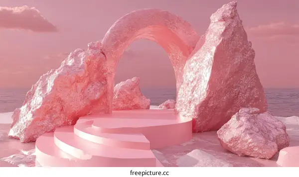 Pink Abstract Seaside Archway Scene