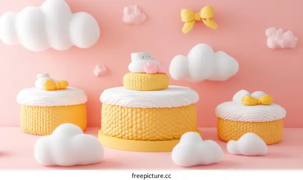 Cute Cartoon Cakes with Clouds Decorated