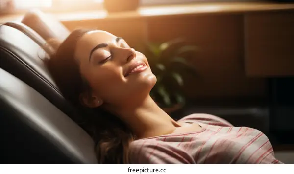 A Young Woman Feeling Relaxed and Content
