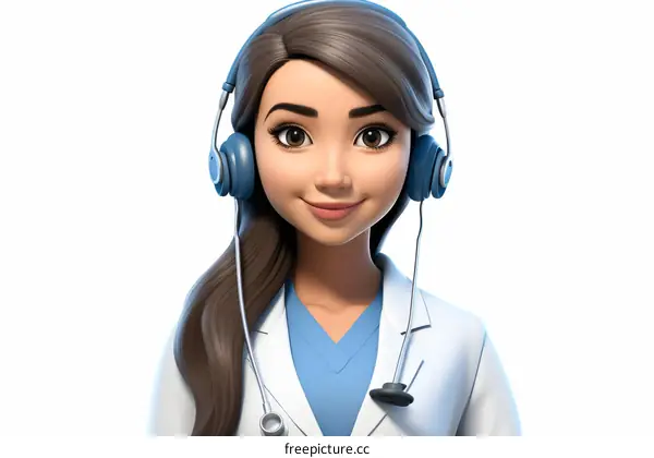 Smiling female doctor with stethoscope and headset