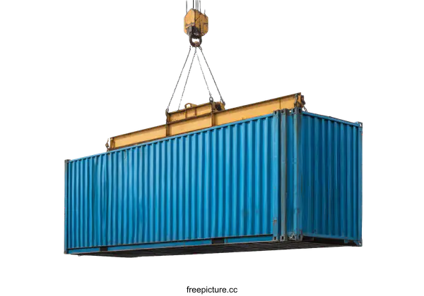 [Transparent Background PNG]Blue Cargo Container Being Lifted by Crane