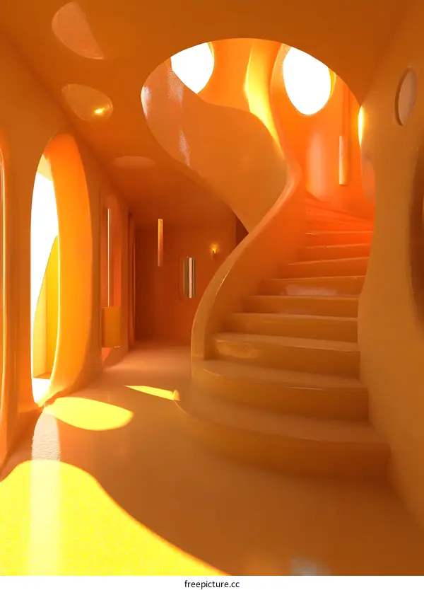 Orange Modern Architecture Interior Design With Spiral Staircase