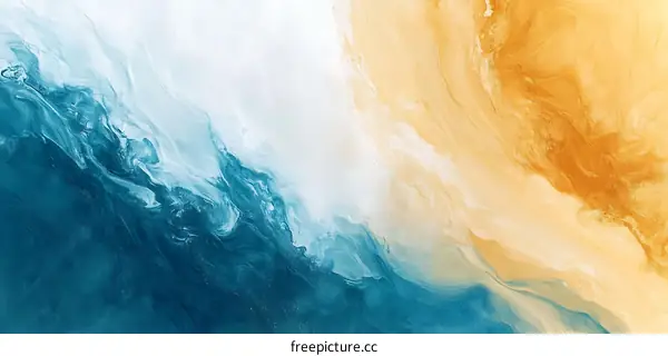 Abstract Ocean and Sand Painting with Blue and Yellow Colors