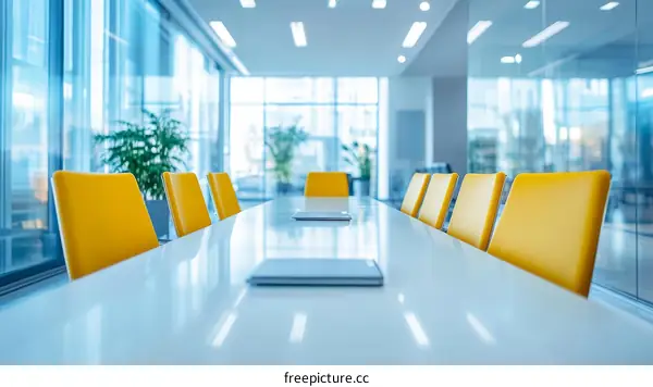 Modern Conference Room with Yellow Chairs
