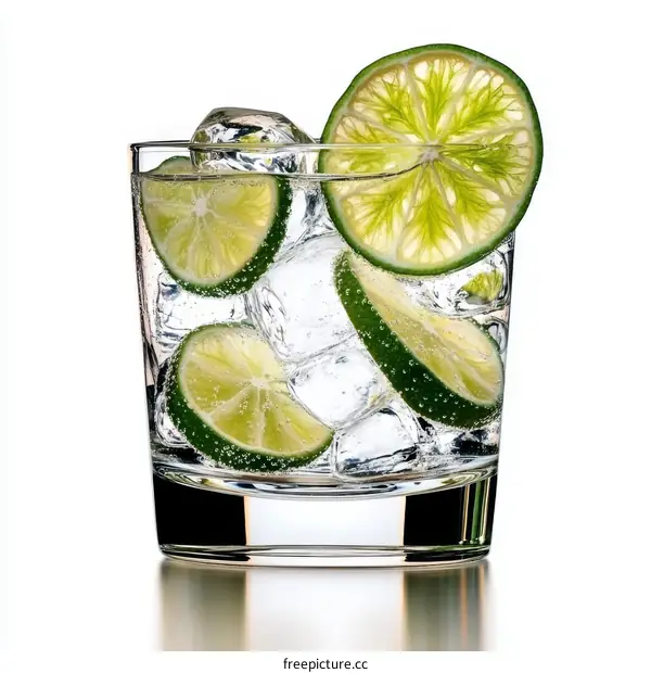 Refreshing Lime and Ice Beverage in a Glass