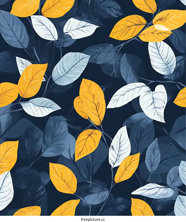 Blue and Yellow Leaves Seamless Pattern