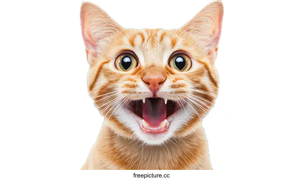 [Transparent Background PNG]Cute Orange Tabby Cat with Big Eyes and Open Mouth