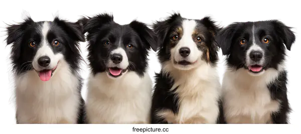 [Transparent Background PNG]Four Border Collie Portraits Against White Background