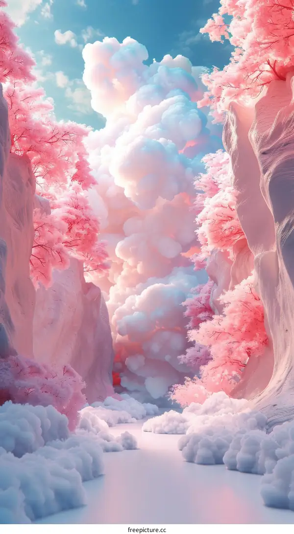 Pink Trees And Clouds In A Canyon
