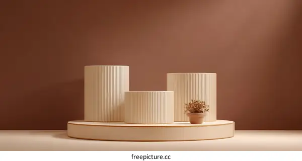 Beige Cylindrical Display Stand Arrangement