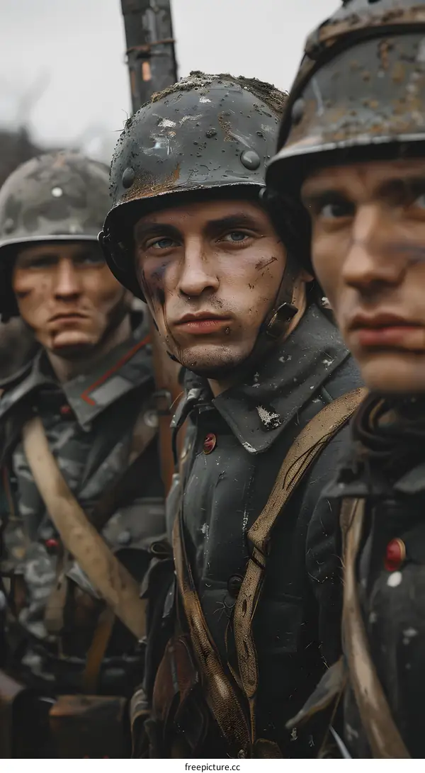 Three soldiers in World War II