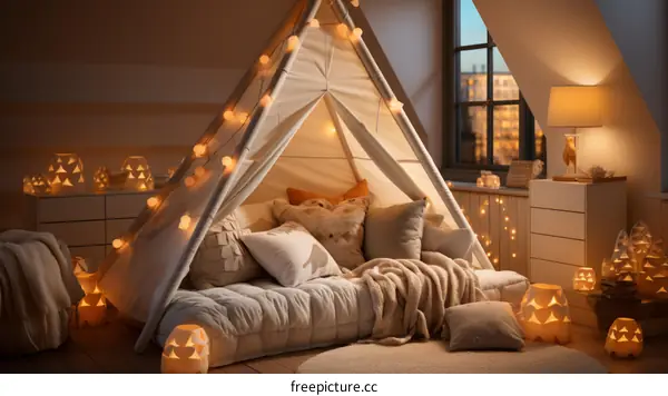Cozy Teepee Tent Bed for Kids Indoor Play and Sleep