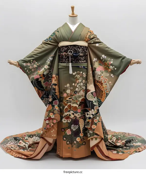 A Japanese maiko wearing a traditional kimono