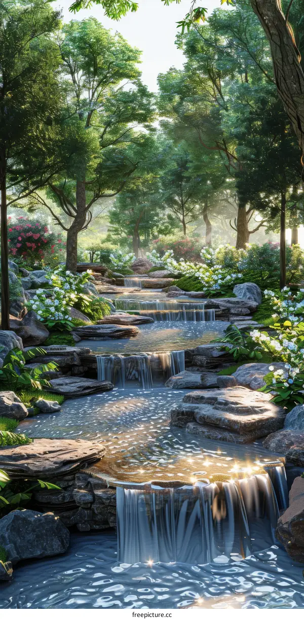 Flowing Stream in a Lush Forest