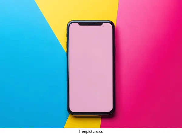 Smartphone Mockup With Pink Screen On Colorful Background