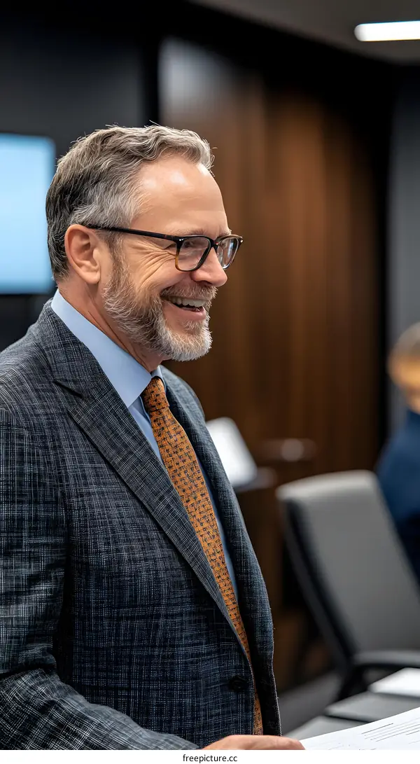 Smiling Businessman In Meeting Wearing A Suit