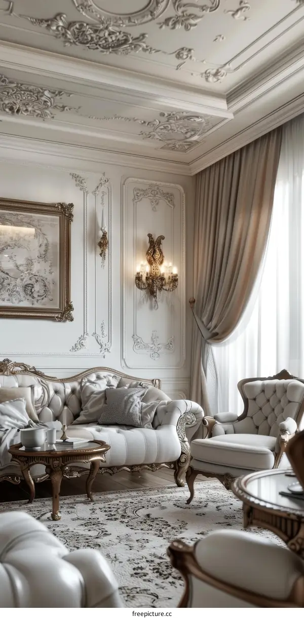 Luxury Living Room Interior Design With Ornate Moldings