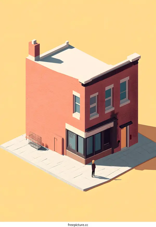 Low Poly Illustration of a Building with Person