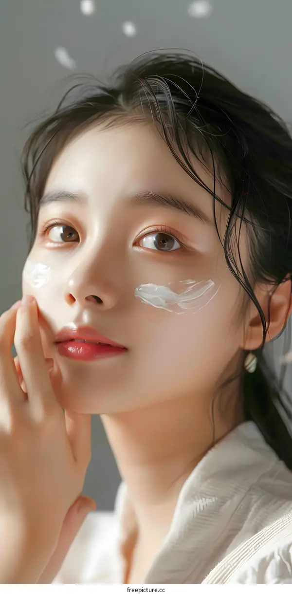 Young Asian Woman with Skincare Product on her Face