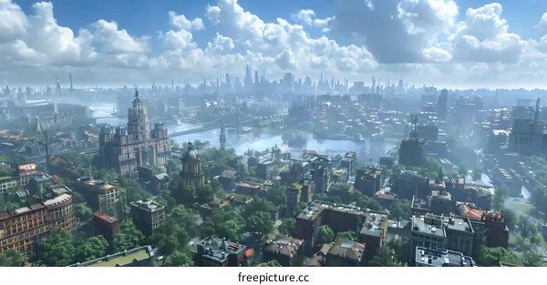 A science fiction cityscape that showcases the prosperity and magnificence of a future metropolis.