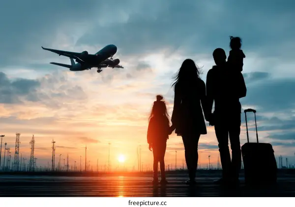 Family Departure at Sunset Airport