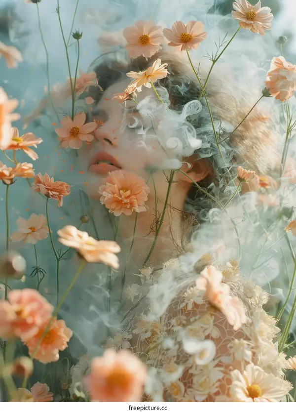 ethereal portrait of a woman surrounded by flowers