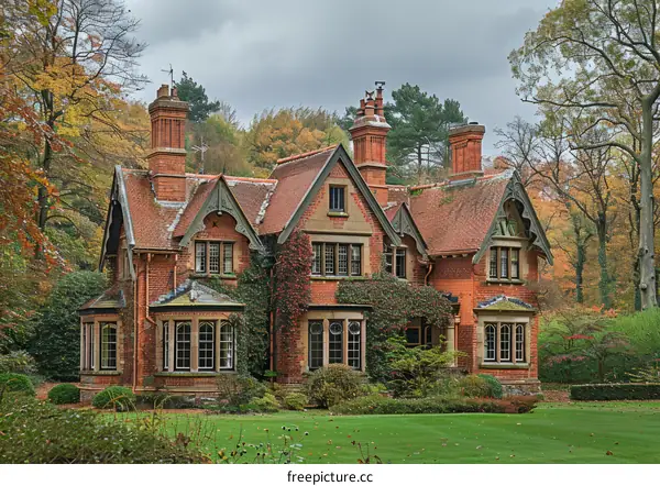 A beautiful English country house in the autumn