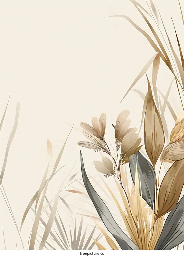 Neutral Colors Floral Illustration with Beige Background