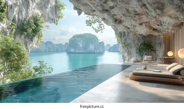 Luxury Cave Poolside Serenity Overlooking a Coastal Paradise