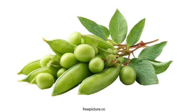 [Transparent Background PNG]Fresh Green Peas with Leaves Close Up