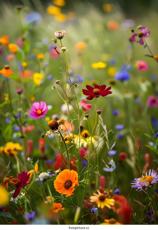 Colorful Wildflowers Blooming in a Meadow