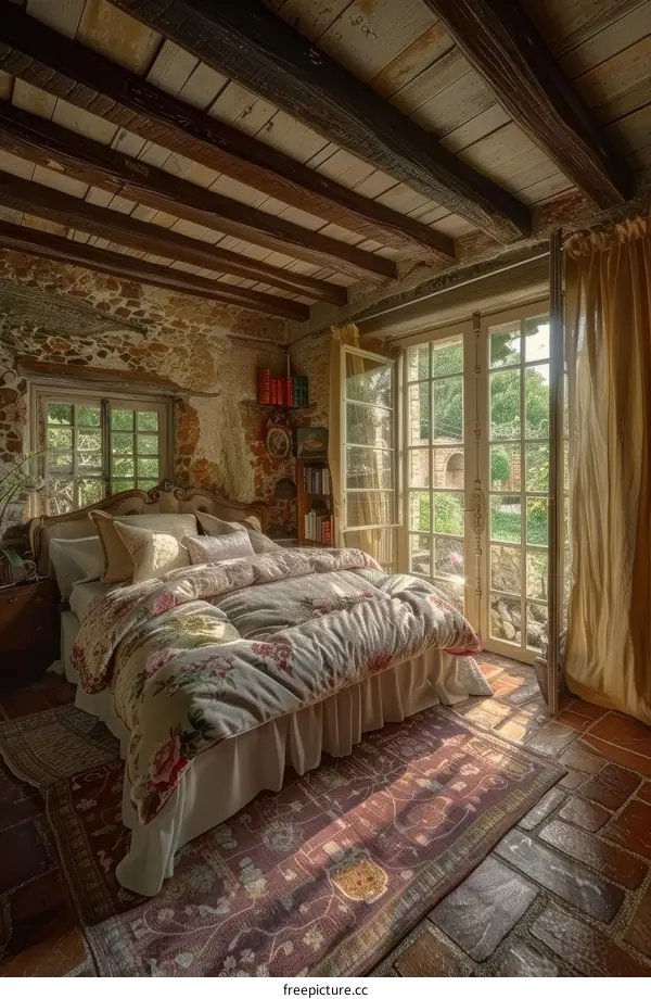 Rustic Farmhouse Bedroom with Floral Bedding
