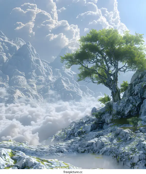 Fantasy Mountain Peaks and Lake