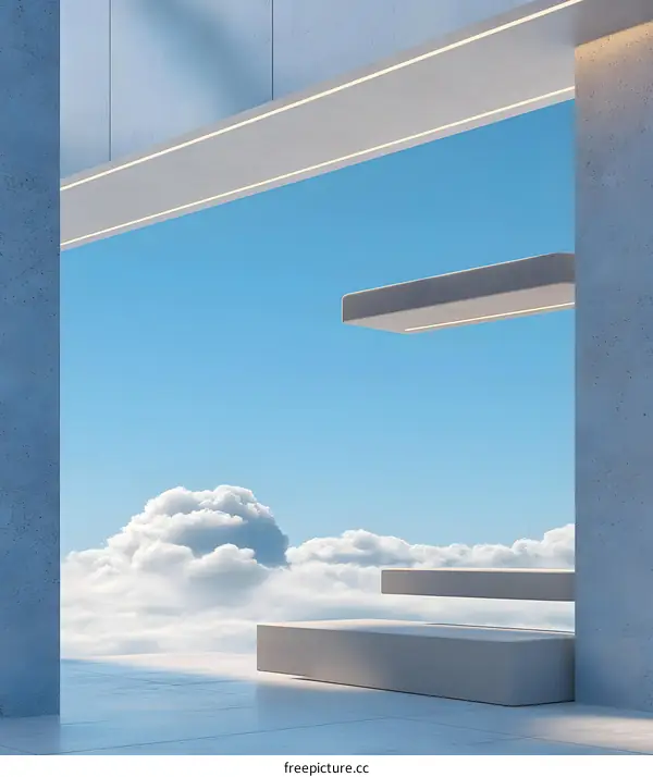 Abstract Minimalist Architecture Design with Concrete Platforms and Sky View