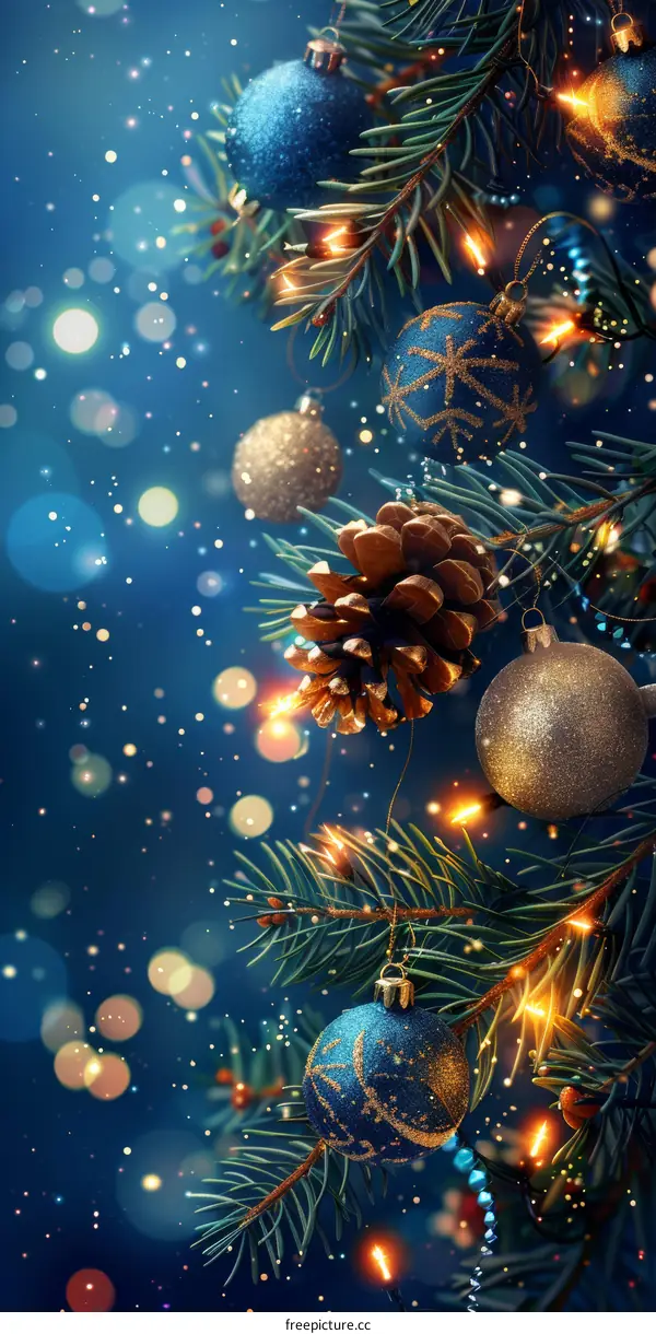 Ornamented Christmas Tree with Lights and Balls