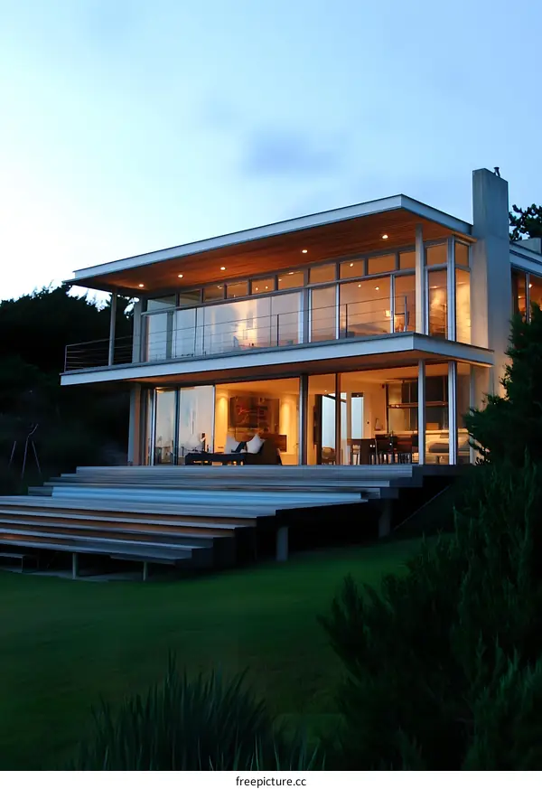 Modern House with Large Windows and a Deck
