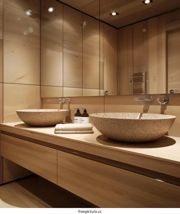 Modern Wooden Bathroom Vanity with Double Sinks